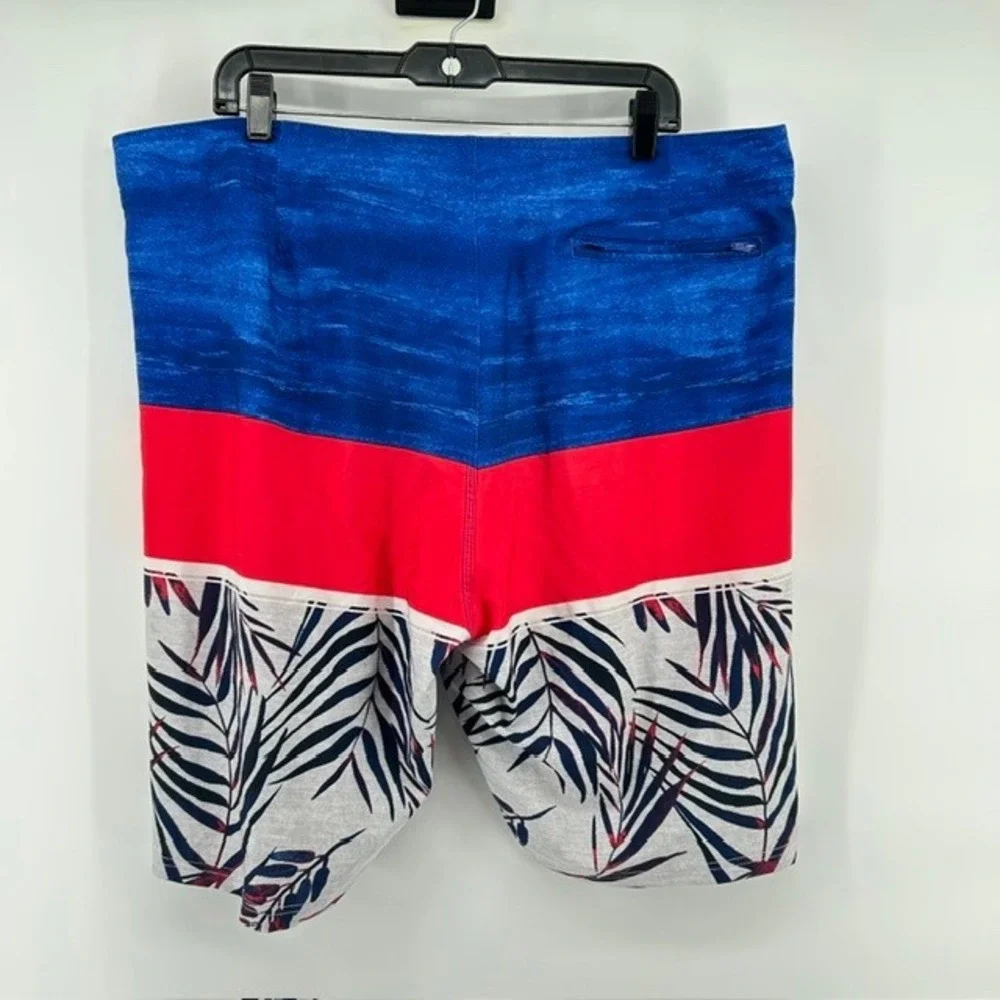 Old Navy California Mens Board Shorts Size 38 Tropical Palm Colorblock Blue Red